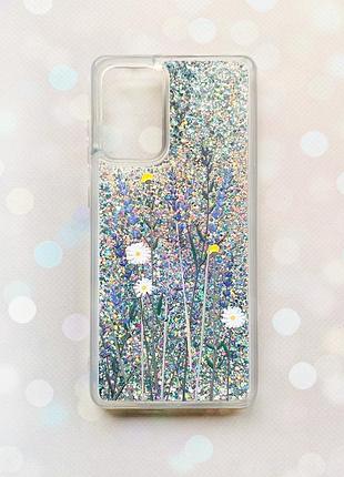 Чехол с плавающими блестками на samsung galaxy a52 (a525) серебряный :: полевые цветы (принт 270)