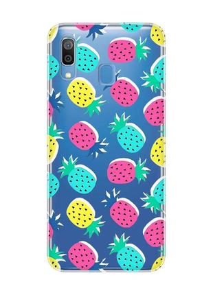 Прозорий чохол для samsung galaxy a30 (2019)/a20 (2019) :: різнокольорові ананаси (принт 346)