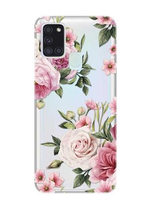 Прозрачный чехол на samsung galaxy a21s :: розовые цветы (принт 287)
