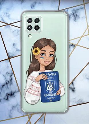 Прозорий чохол для samsung galaxy a22 5g патріотичний дизайн дівчина з паспортом принт 12