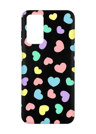 Матовый чехол с черными боками на xiaomi redmi note 11 4g :: разноцветные сердечка (принт 335)
