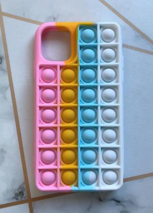 Силиконовый чехол поп ит антистресс поп-ит pop it для iphone 11 (6,1) попит розово-белый