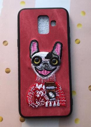 Силиконовий чохол, прикрашений рисунком на тканини, для samsung galaxy a6 (2018) / a600f собака з кави