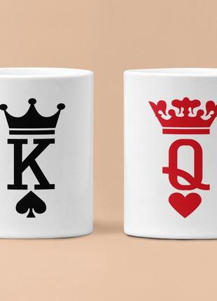 Парні чашки кружки king queen король та королева для закоханих білі 330 мл