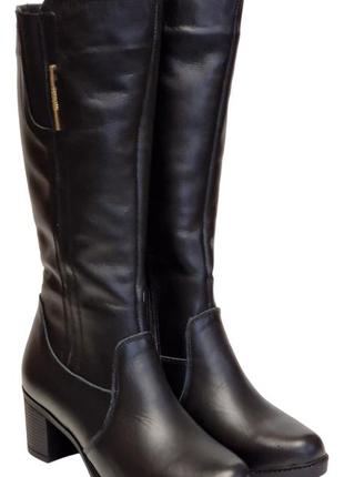 Зимние кожаные женские сапоги на невысоком каблуке черные 36-41 от производителя еврокомфорт1 фото