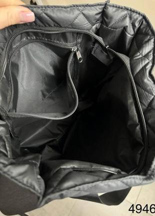 Большая женская сумка шоппер тканевая плащовка стеганая черная6 фото