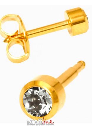 Серьги caflon черный бриллиант в золотой оправе 3 мм (стерильные) (арт. yb14r)