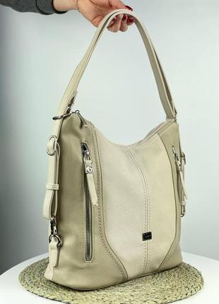Бежева жіноча сумка шопер на плече з екошкіри італійського бренду gildatohetti.3 фото