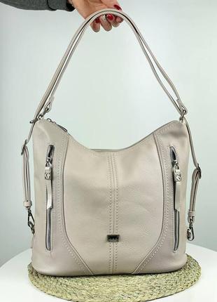Бежева жіноча сумка шопер на плече з екошкіри італійського бренду gildatohetti.7 фото