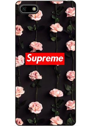 Силиконовый бампер чехол для huawei y5 prime 2018 с рисунком supreme на цветах