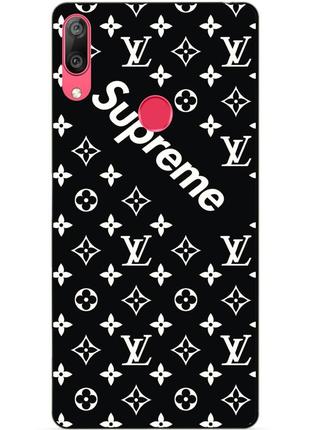 Силиконовый бампер для huawei y7 2019 с рисунком supreme lv на черном фоне