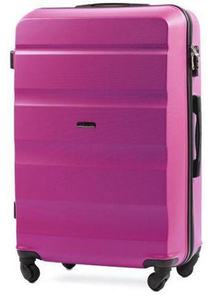 Большой пластиковый чемодан розовый на 4 колесах черный wings at 01 l четырехколесный крепкий чемодан розовый8 фото