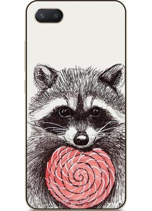 Силиконовый чехол бампер для iphone 8 с рисунком енот с конфетой