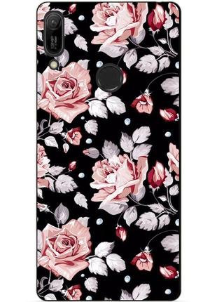 Силиконовый чехол для huawei y6 prime 2019 с рисунком розы на черном фоне