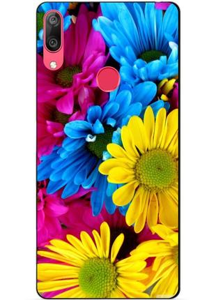Силиконовый бампер для huawei y7 2019 с рисунком хризантемы
