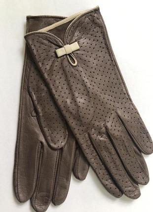 Женские кожаные перчатки без подкладки из натуральной кожи. цвет тауп. размер 7"/19 см