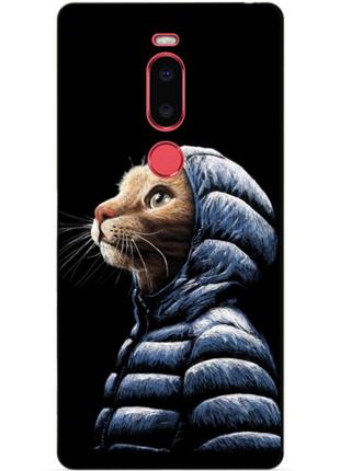 Чехол силиконовый бампер для meizu m8 с рисунком кот в куртке