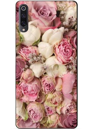 Силиконовый чехол бампер для xiaomi mi 9 с рисунком розовые пионы