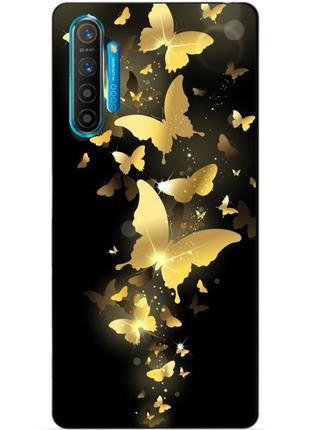 Силиконовый чехол бампер для realme xt с рисунком золотые бабочки