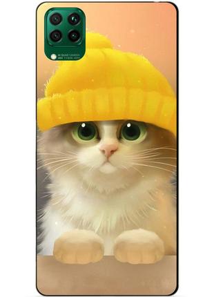 Силиконовый чехол бампер для huawei p40 lite с рисунком котик в шапке