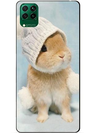 Силиконовый чехол бампер для huawei p40 lite с рисунком зайчик в шапке