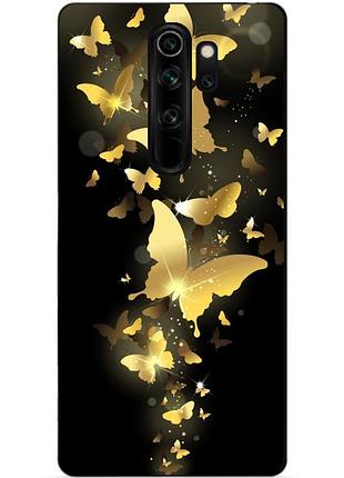 Силиконовый чехол бампер для  xiaomi redmi note 8 pro с рисунком золотые бабочки