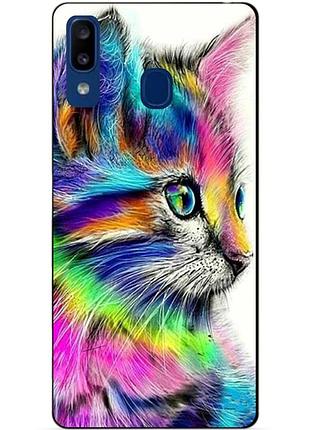 Силиконовый бампер чехол для samsung a20 2019 galaxy a205f с рисунком акварельный котик