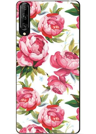 Силиконовый чехол бампер для huawei p smart pro с рисунком пионы