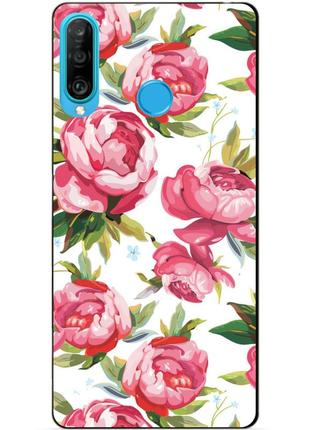 Силиконовый бампер чехол для huawei p30 lite с рисунком пионы