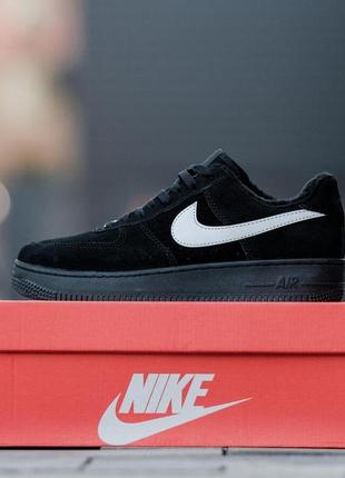 Кросівки на хутрі nike air force winter black / найк аір форсе чорні зимові хутро