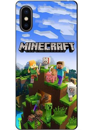 Силиконовый бампер чехол для iphone xs с рисунком minecraft