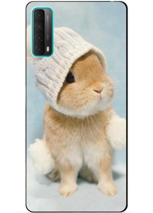 Силиконовый бампер чехол для huawei p smart 2021 с рисунком зайчик в шапке