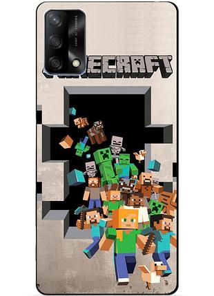 Силиконовый бампер чехол для oppo a74 с игрой minecraft