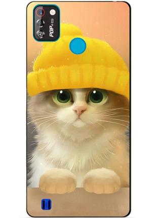Силиконовый бампер чехол для tecno pop 4 pro с рисунком котик в шапке