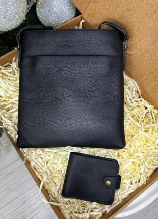 Подарунковий набір luxury box 1 зі шкіри: чоловіча сумка + гаманець9 фото