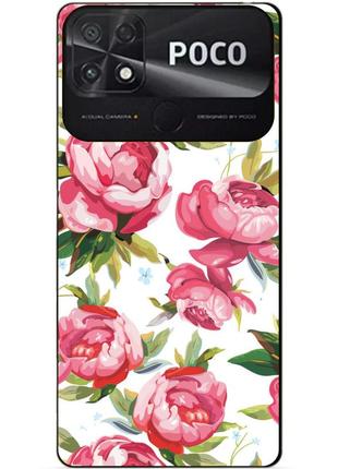 Силиконовый бампер чехол для xiaomi poco c40 с рисунком пионы
