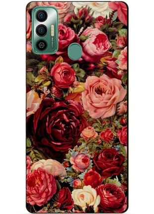 Силиконовый бампер чехол для tecno spark 7 с рисунком красные розы
