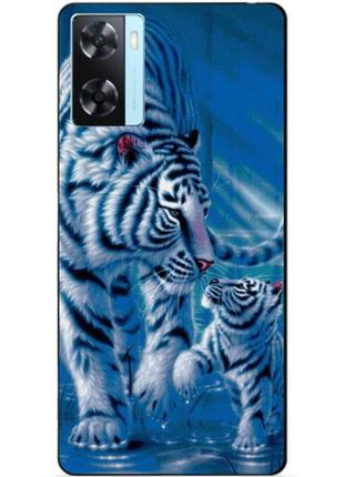 Силиконовый бампер чехол для oppo a57s с рисунком тигры