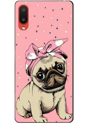 Силиконовый бампер чехол для samsung  a02 galaxy a022 с рисунком мопс