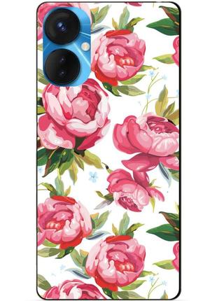 Силиконовый бампер чехол для tecno spark 9 pro с рисунком пионы