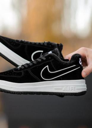 Кросівки на хутрі nike air force winter suede black white / найк аір форсе чорно білі зимові хутро7 фото