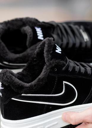 Кросівки на хутрі nike air force winter suede black white / найк аір форсе чорно білі зимові хутро6 фото