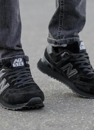 Зимові кросівки new balance 574 black / нью беланс 574 чорні хутро3 фото