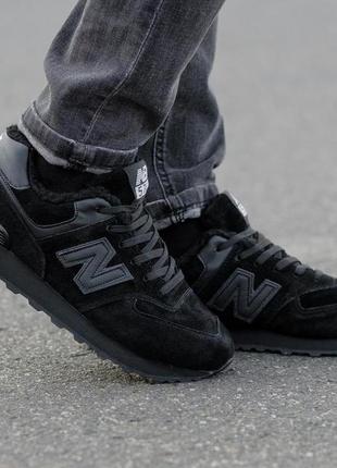 Зимові кросівки new balance 574 black / нью беланс 574 чорні хутро6 фото