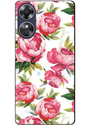Силиконовый бампер чехол для oppo a17 с рисунком пионы
