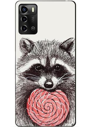 Силиконовый бампер чехол для zte blade a72 с рисунком енот