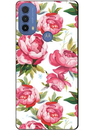 Силиконовый чехол бампер для motorola moto e20 с рисунком пионы цветы