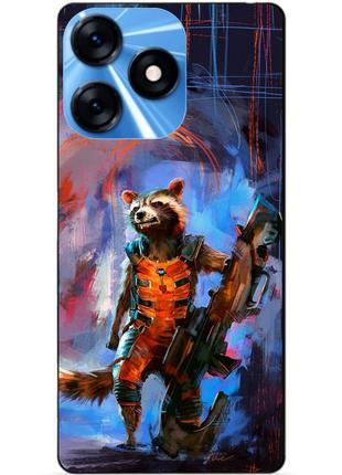 Силиконовый чехол бампер для tecno spark 10 с рисунком енот ракета старжи галактики