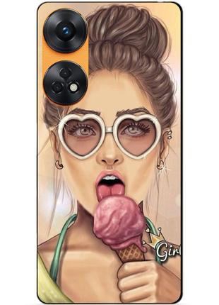 Силиконовый бампер чехол для oppo reno 8t с рисунком мороженое