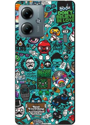 Силиконовый чехол бампер для motorola moto g14 с рисунком стикеры